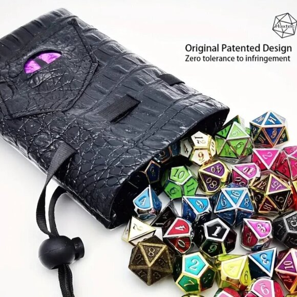 Dragon Eye Travel Dice Bag PU Leather Black Choose Eye Color - Picture 2 of 6